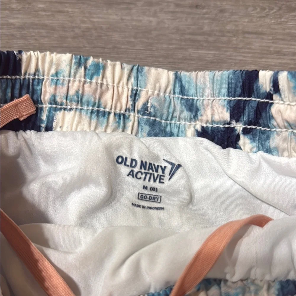 Old Navy Blue and White Athletic Shorts with Tie-Dye Pattern